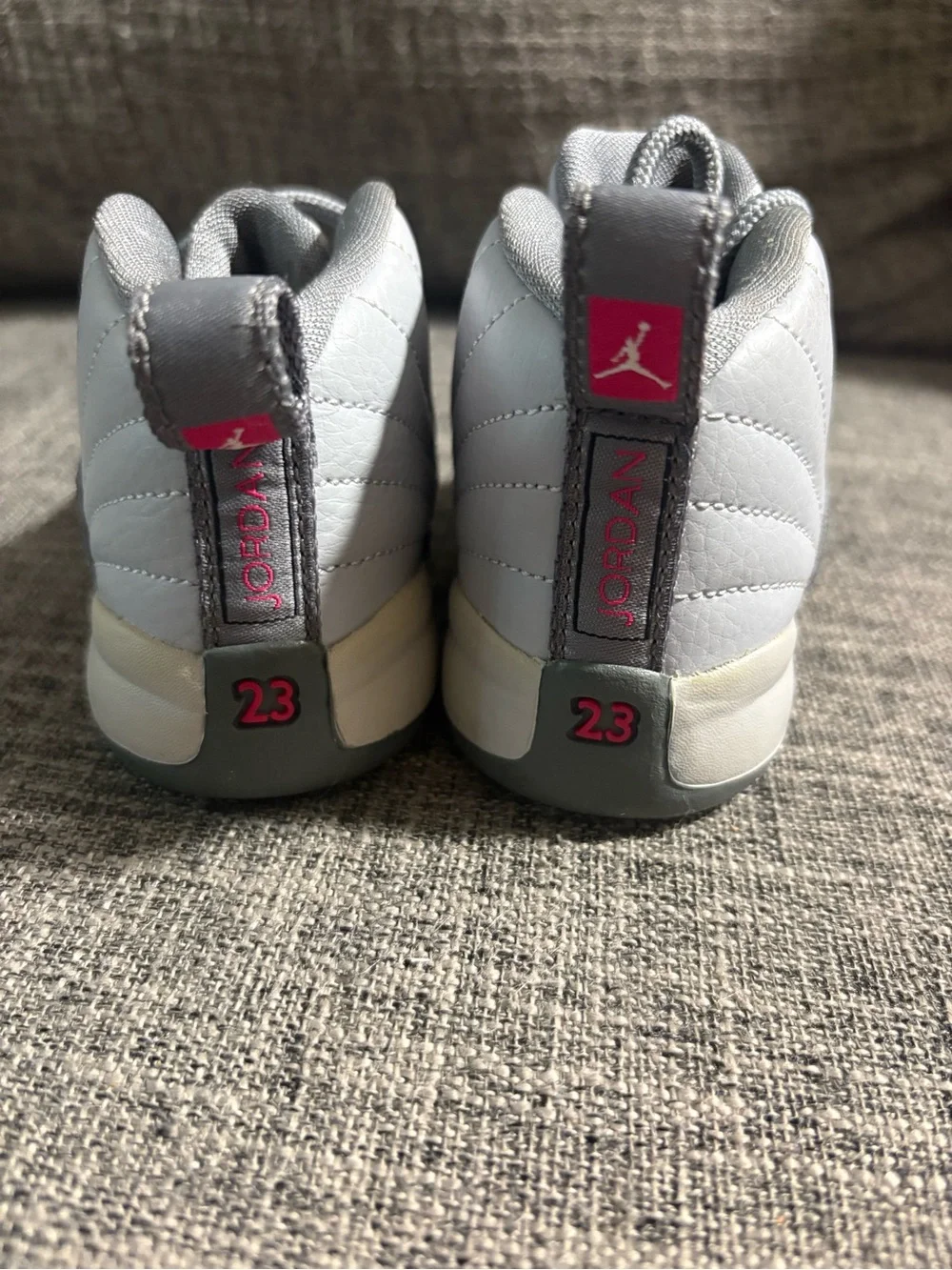 Air Jordan 12s Kids Grey and Pink Hardbottom Sneakers